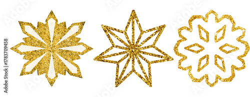 Golden Glitter Snowflake Collection – Elegant Festive Winter Decorative Design"