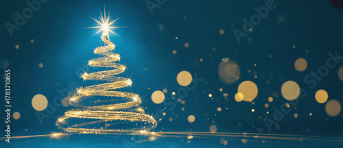 Golden Christmas Tree against a blue backdrop: A dazzling display of festive cheer, with a golden Christmas tree aglow against a serene blue background.