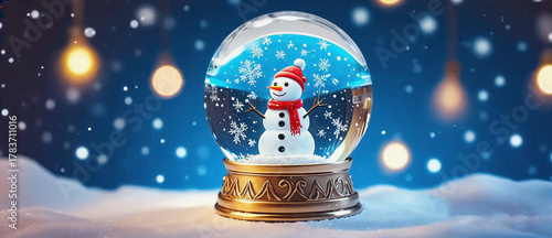 Snowman Wonderland: Enchanting winter scene of a snowman in a snow globe, a symbol of seasonal cheer.