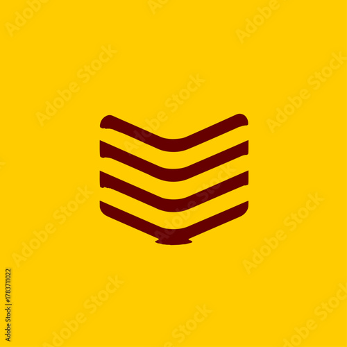 Abstract shield chevron icon in a rustic style, brown and yellow, representing protection or rank