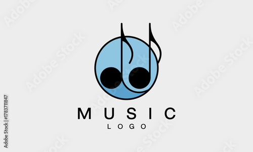 This image showcases a contemporary music logo design featuring stylized music notes arranged artfully within a blue circle, ideal for branding purposes.