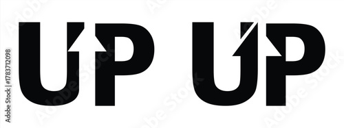 Bold black lettering of the word up repeated twice with an arrow