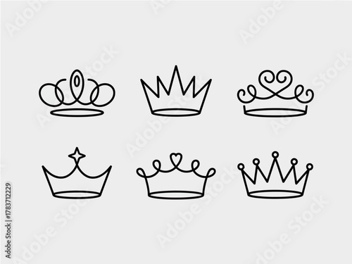 This artistic image features a collection of diverse crown designs, symbolizing royalty, elegance, and celebration through intricate and beautiful shapes.