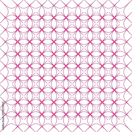 Intricate pink and white geometric pattern with repeating floral motifs and symmetrical design