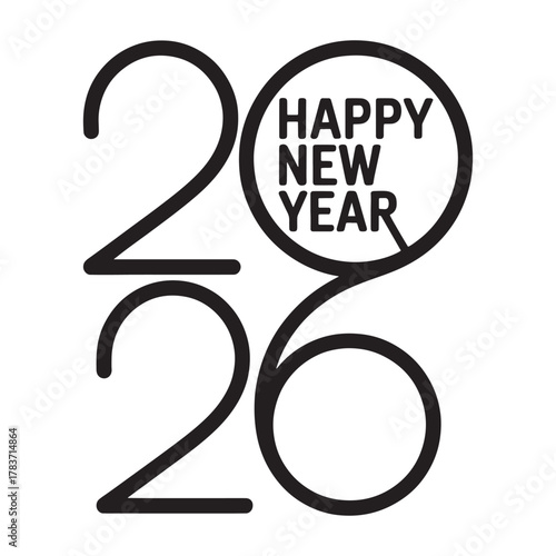 Minimal black and white 2026 happy new year typography design