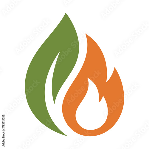 Vector fire flames icons and leaf