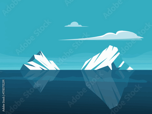 A serene illustration of icebergs floating in a tranquil ocean, capturing the beauty of nature and the calmness of chilly landscapes perfect for showcasing environmental themes.