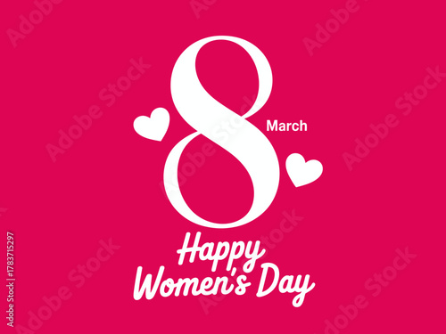 A vibrant pink graphic celebrating International Women's Day on March 8, emphasizing love, appreciation, and recognition of women's contributions worldwide.