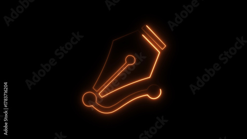 Photos Orange neon outline of a fountain pen nib on a black background writing calligra