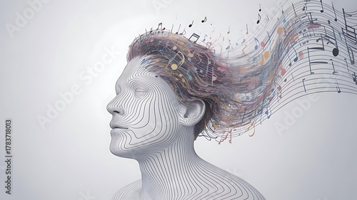 Abstract digital human head dissolving into data and particles, representing artificial intelligence and technology