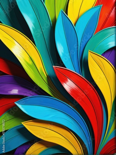 Vibrant Colorful Abstract Leaves Composition with Smooth Curves and Layered Design