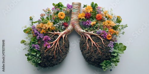 Organic lungs formed from earthy soil and intertwined roots