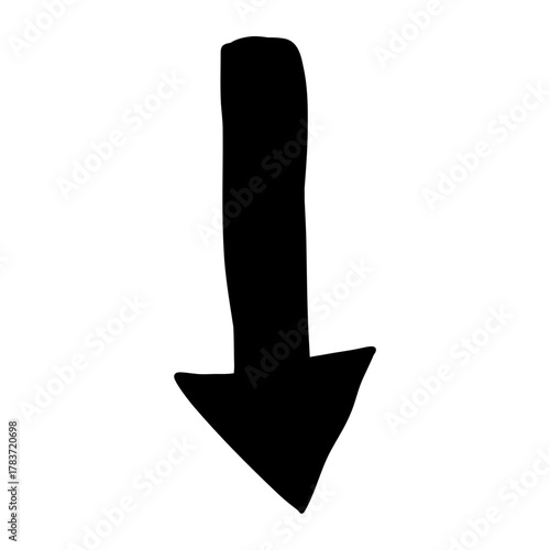 Hand-drawn black arrow pointing down, indicating direction or downward movement
