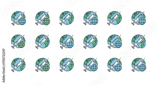 Global vaccination campaign concept, represented by a syringe injecting medicine into the Earth, symbolizing worldwide immunization efforts and healthcare initiatives for a healthier planet