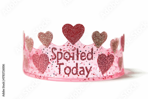 Celebrate a day of pampering and fun with this cute pink glitter crown that reads "Spoiled Today", perfect for birthday celebrations and special moments