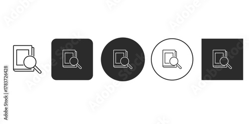 Icon set of document search, representing the concept of finding information, symbol for business, education, and technology in a simple design