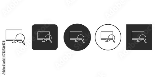 Computer screen with magnifying glass icon set, representing search, analysis, and investigation on digital devices