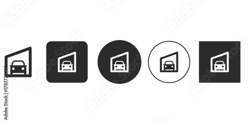 Car garage icon set a collection of five different styles of car garage icons, each with a unique design and shape for various applications