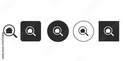 House search icon set magnifying glass with house inside real estate search concept vector illustration