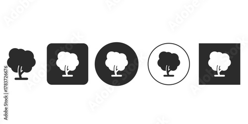 Set of tree icons in various shapes, including circle, square, and rounded square
