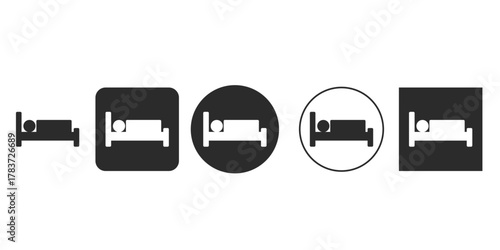 Collection of bed icons in various shapes, representing sleep, rest, and accommodation in a simple and modern design