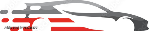 Stylized car silhouette with speed blur effect, featuring red and grey colors, representing motion and automotive design.