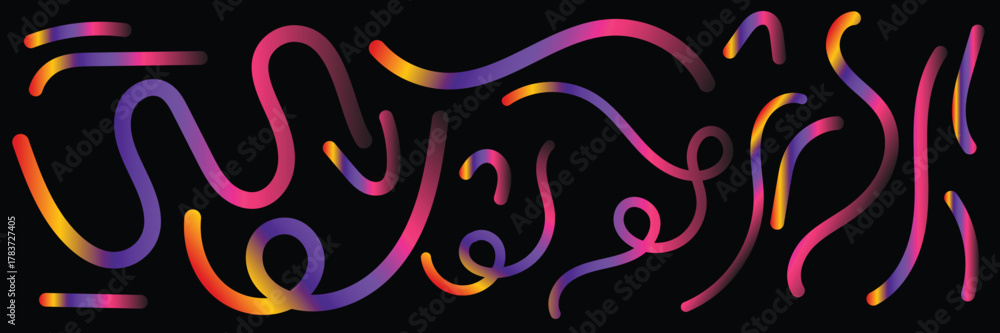 Fototapeta premium Colorful gradient organic line elements collection - flowing curved shapes in vibrant rainbow colors