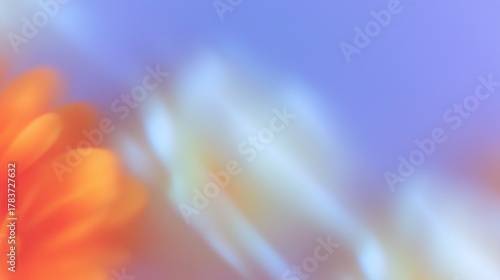Abstract Blurred Flower In Orange, Blue, Purple Tones For Wallpaper, Poster, Banner. Artistic Composition With Creative Design.