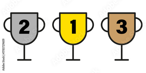 Trophy cups icon. Winner success symbol. Competition award Vector element. Top Three recognition.