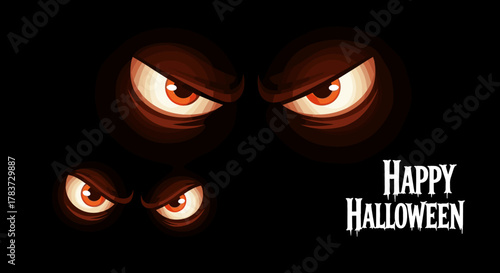 Spooky glowing eyes of monsters peering from the darkness of the night, creating a terrifying and mysterious atmosphere for a Happy Halloween background vector design, perfect for seasonal