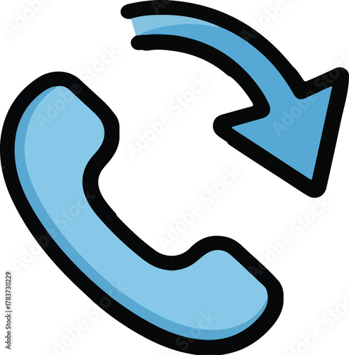 Blue phone receiver with circular arrow icon telephone call