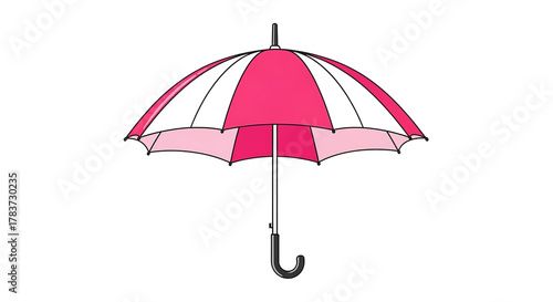 An open red and pink umbrella object is isolated on a white background for rain protection