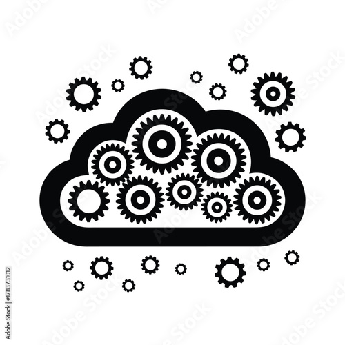 Cloud computing with internal gears and cogs illustration
