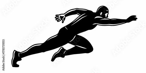 Illustration of a black silhouette of a runner in motion with arms and legs extended in a sprint position