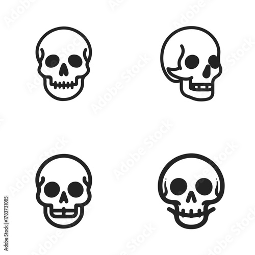 Skull icon set collection in outline style, scalable for multiple platforms