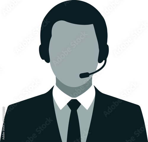 Man in dark suit and headset icon person silhouette