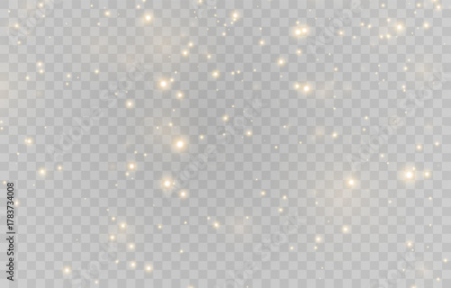 Vector magical light dust, dusty shine. Flying particles of light. Christmas light effect. Sparkling particles of fairy dust glow in transparent background. Vector illustration on png