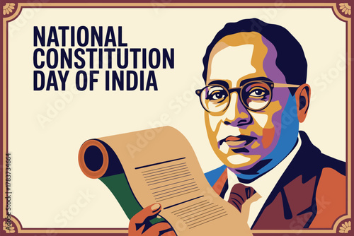 National Constitution Day of India with Dr. B.R. Ambedkar Illustration