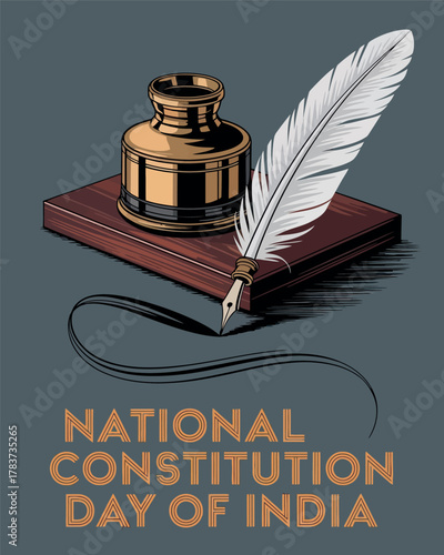 National Constitution Day of India Ink Pen and Feather Illustration