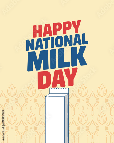 Happy National Milk Day Typography Design with Milk Carton Illustration