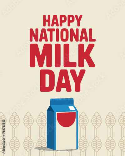Happy National Milk Day Typography Design with Milk Carton Illustration