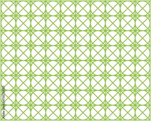 Intricate geometric seamless pattern with delicate lime green ornamental details on a white background