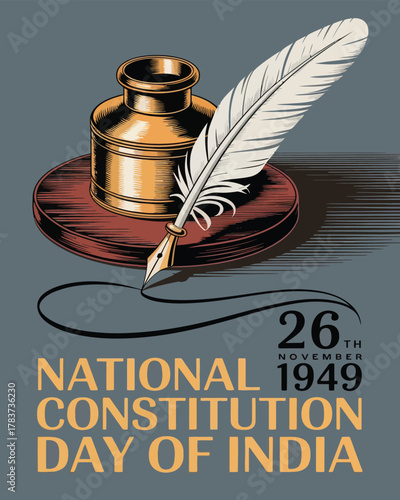 National Constitution Day of India Ink Pen and Feather Illustration