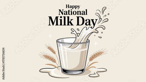 Happy National Milk Day Glass of Milk Splash Celebration Design