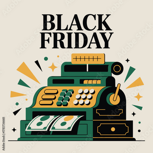 Black Friday Sale Retro Cash Register Illustration
