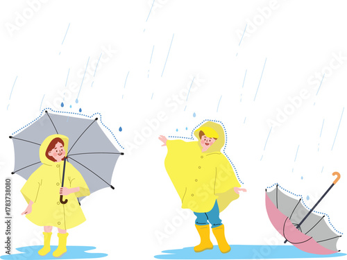 Rainy Day Fun Kids in Yellow Rain Gear