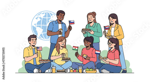 Diverse People Enjoying a Global Food Festival Picnic