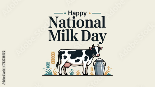 Happy National Milk Day with Cow and Milk Can Illustration