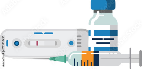 Covid 19 Negative Test Kit With Vaccine And Syringe Vector Concept