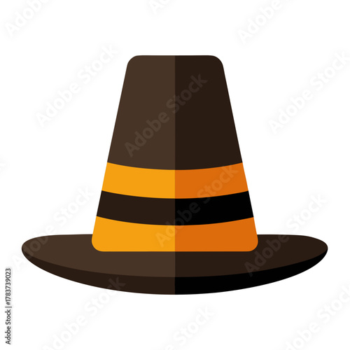 Pilgrim hat with orange stripe isolated vector illustration icon